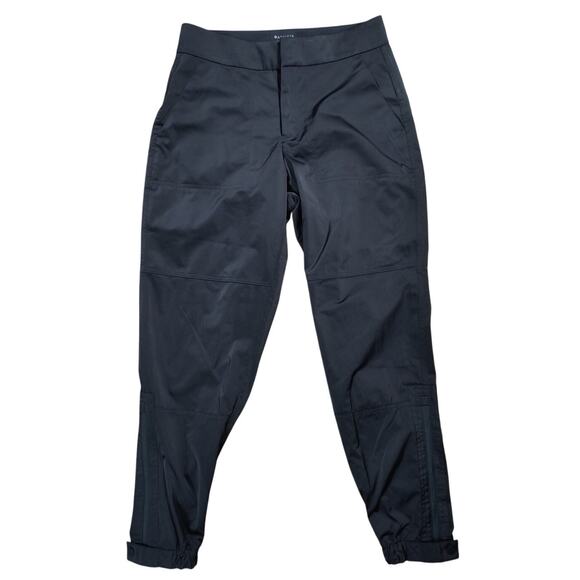 Athleta Radiant Jogger Pants Women's Sz 4 Black Satin Tapered Zip Leg Athleisure - Picture 1 of 16
